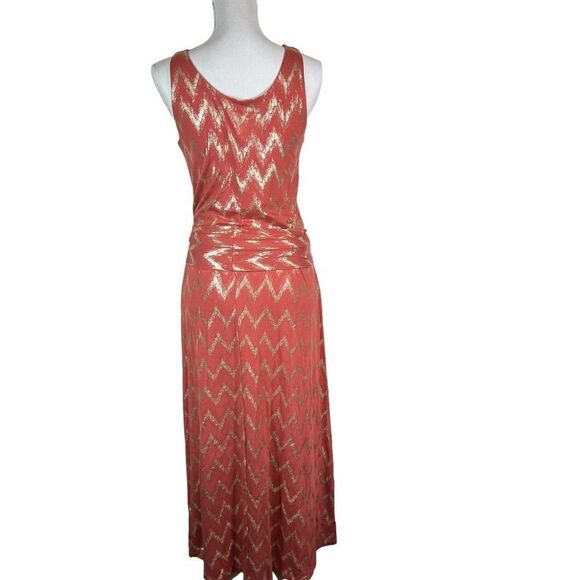 Soft Surroundings Alessandra Dark Coral & Gold Metallic Chevron Maxi Dress - Picture 5 of 11